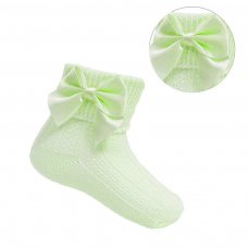 S123-MI: Mint Ankle Socks w/Large Bow (0-24 Months)